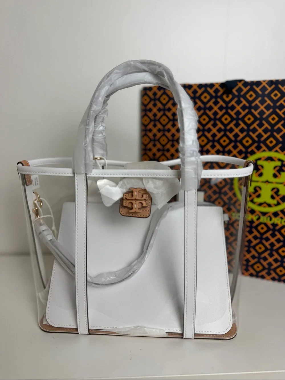 Tory Burch Clear Tote with White Leather Trim